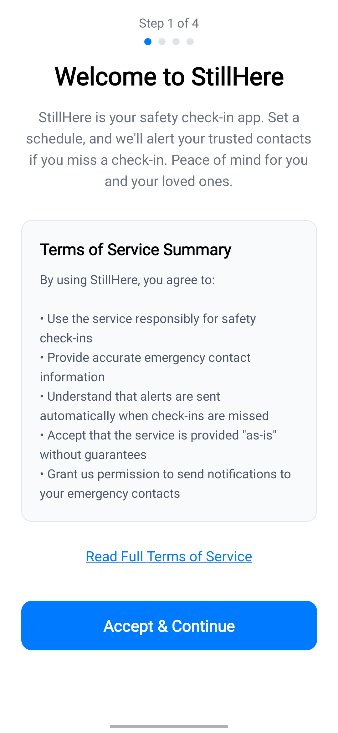 StillHere App Screenshot - Home Screen